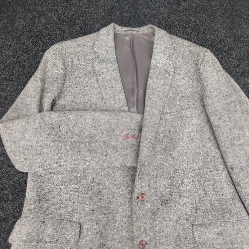 Magee, Vtg Magee Donegal Jacket Mens 46L Gray Black Speckled Handwoven Irish Tweed 80s