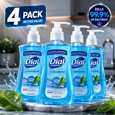 Dial Antibacterial Liquid Hand Soap Spring Water 7.5oz, Blue - (4-PACK)