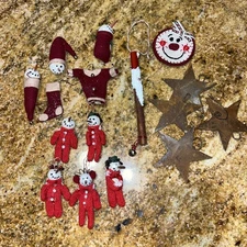 Lot Of 16 Country Folk Art Christmas Ornaments Primitive Snowman Rusty Star
