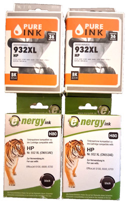 4 x Druckerpatrone Black kompatibel mit HP932XL Black energyink, Pure Ink