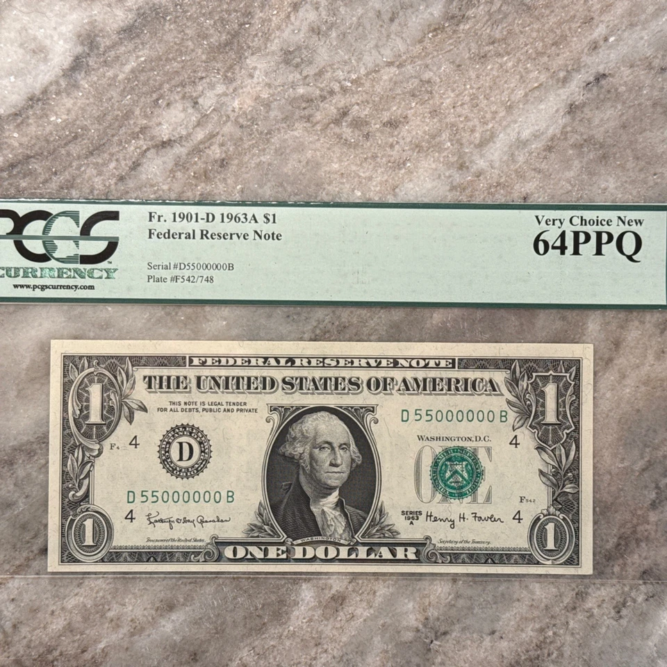 Wow! Millions Serial Number 55000000 1963A $1 FRN Uncirc. PCGS 64PPQ Fr1901D - Image 2 of 4