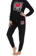 Keith Haring Womens Pajamas Lounge Set Crewneck Black  M  Super Soft Luxurious