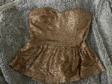 Forever 21 gold sequin top strapless peplum shirt women’s jrs sm euc tube top