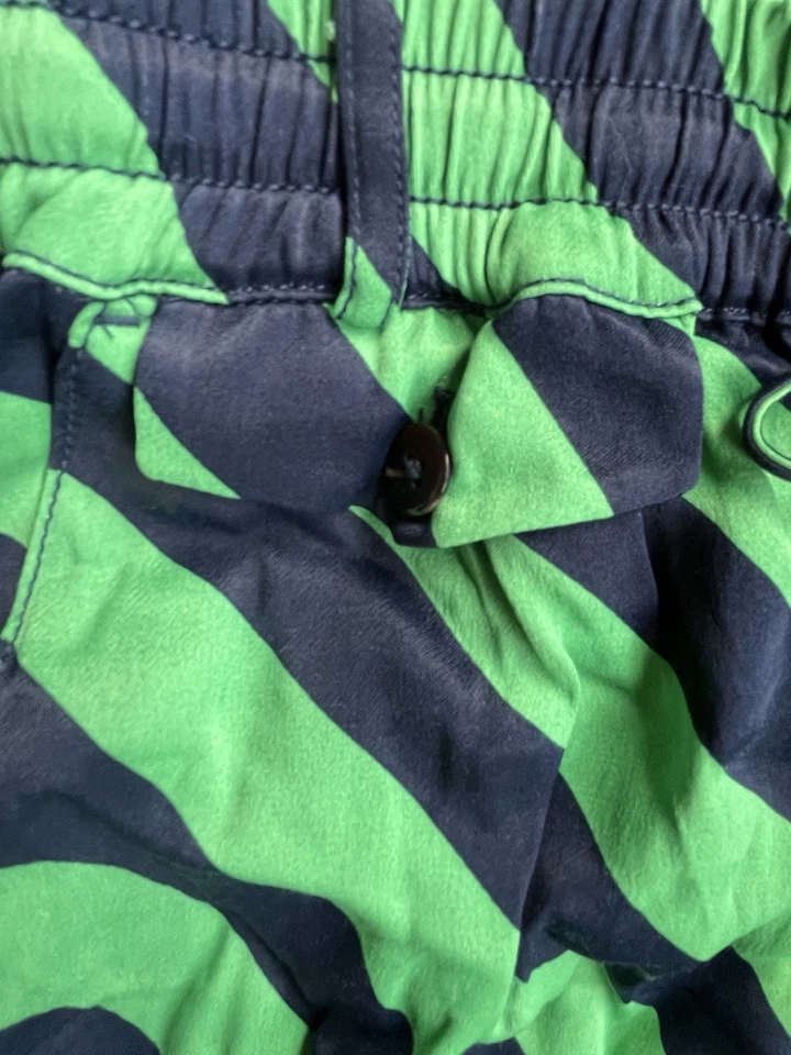 Pantalones para mujer MAEVE de pierna ancha pequeños altos a rayas Anthropologie Boho verde azul Foto 3 de 4