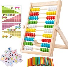 Abacus for Kids 3-7 Years - Wooden Counting Toy With 100 Sticks, 48 Number Card