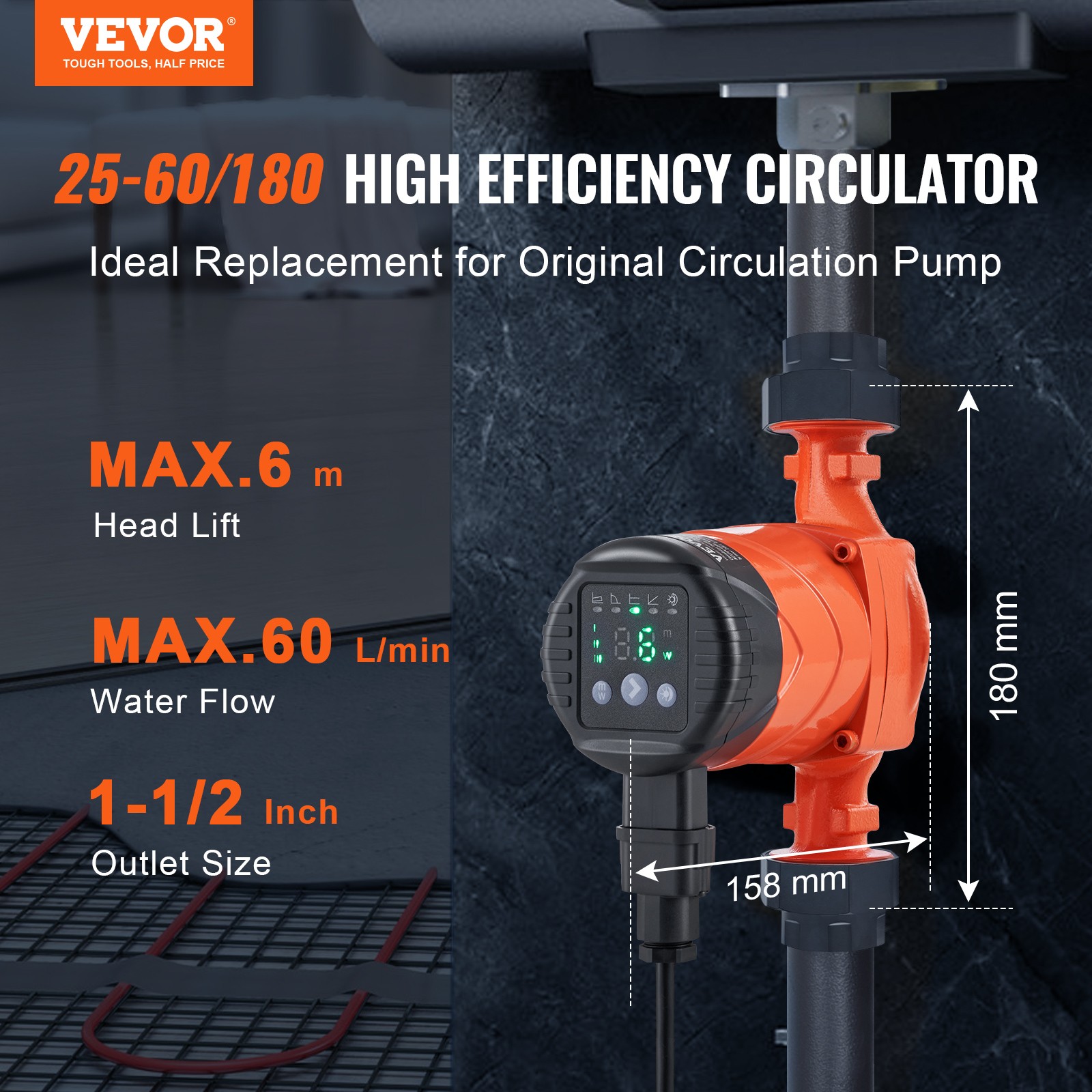 Pompe de circulation VEVOR ECM 45W haute efficacité basse consommation - 2