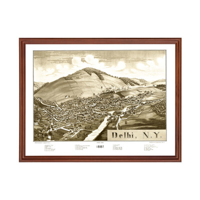 Old Map of Delhi, NY 1887 - Vintage Delhi New York Art