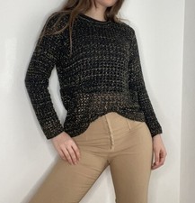 Infinity Netz Pullover Schwarz Goldfäden Strick Gr. S / 36 Transparent Glitzer