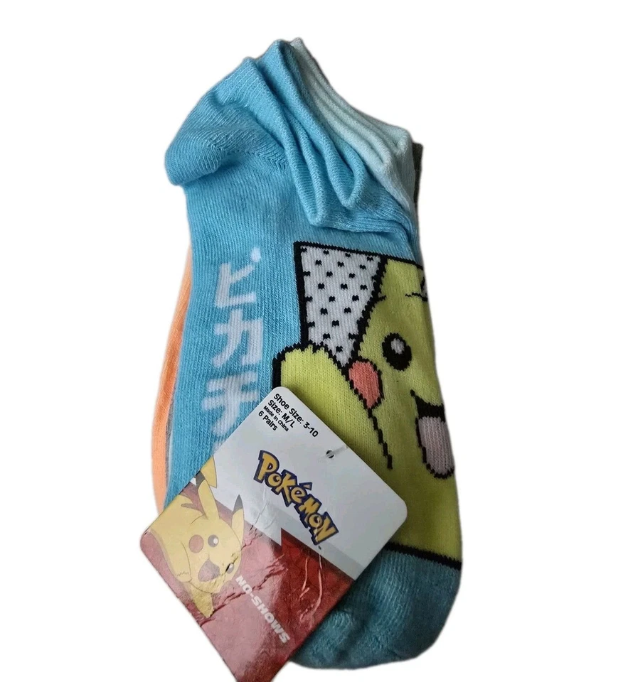 Pokemon Pikachu No Show Socks 6 Pair Pack M/L Shoe Size 3-10 NWT Licensed - Image 1 of 4
