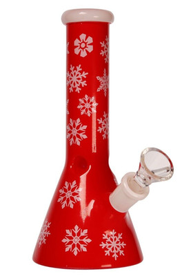 7 inch Snowflake Beaker Hookah Glass Water Pipe Tobacco Bong Red+ 14mm Bowl