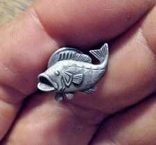 Vintage Small Pewter Fish Bass Lapel Hat Pin or Tie-Tack Fishing 1/2"