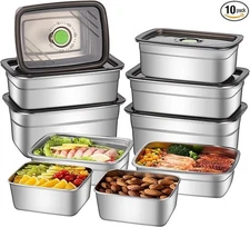 10-Piece Stainless Steel Food Storage Container Set Airtight Lids Dishwasher Saf