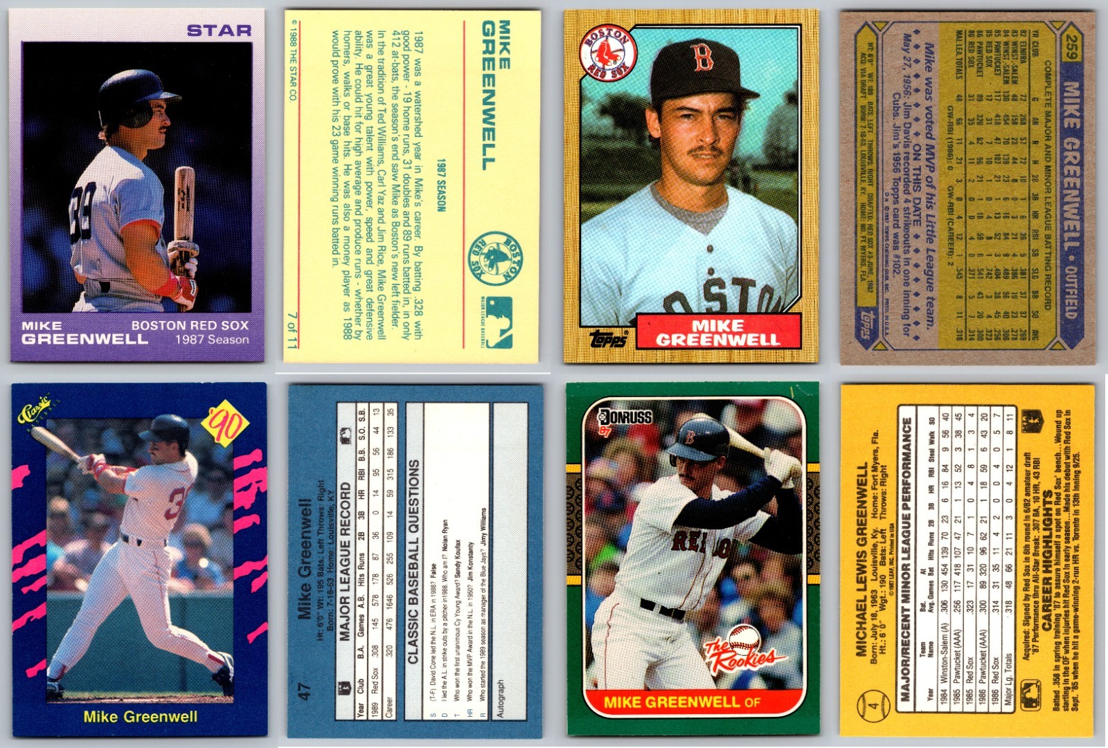 Mike Greenwell 4 Card Lot - Boston Red Sox Hall of Fame Rookie RC 