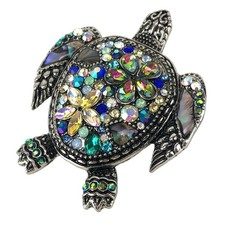 Mother of Pearl  Rhinestone Sea Turtle Silver-tone Brooch Pin