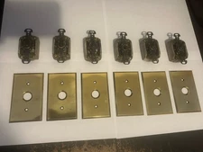 1 of 6 Antique Industrial H&H Toggle Ceramic Light Switch W/ Brass Plate Cover