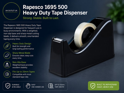 Rapesco 1695 500 strapazierfähiger Klebebandspender stark stabil schwarz