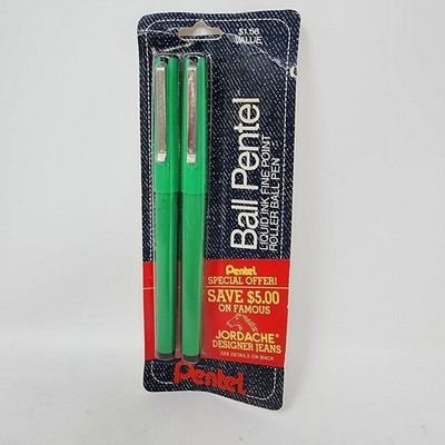 Vtg 80s 2 NOS PENTEL Black Ink 0.8mm R68 JBP Ball Rolling Pen Jordache Collab 