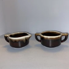 Vintage Set Pfaltzgraff Brown Drip Glaze Cream & Sugar USA