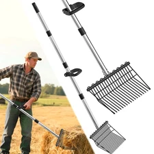 Pitch Forks for Garden with 18 Tines, 53" Non-Slip Adjustable Steel Handle, D...