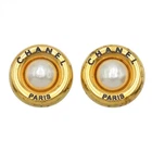 CHANEL Gold-tone Faux Pearl Round Clip-on Earrings 96P Vintage R2578