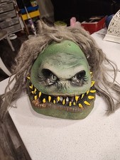 Máscara Monstruo Verde Halloween Años 80 Rara con Pelo Gris Largo Hecha en Sri Lanka Leer