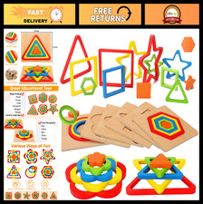 Wooden Shape Sorting Puzzle for Toddlers Montessori Sensory Toy Educational