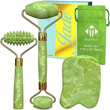 Jade Roller for Face and Gua Sha Set - 2 Anti-Aging Facial Rollers Gua-Sha Tool
