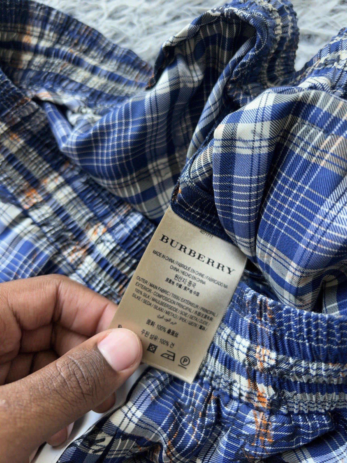 Burberry Pants Womens 6 Blue Silk Scribble Stripe Check Sideline Canvas Trousers