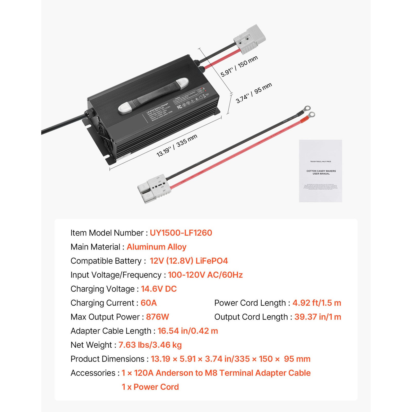 12V 60A Lithium Battery Charger 14.6V AC-DC LiFePO4 Smart Charger for R
