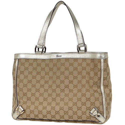GUCCI 170004 Abbey Tote Hand Bag Tote Bag Beige Gold GG Canvas Leather Women