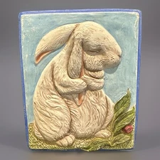 The Stone Bunny Telle M Stein 3D Thumper Dew Plaque #0140 Signed 1993 - 8"x6.5"