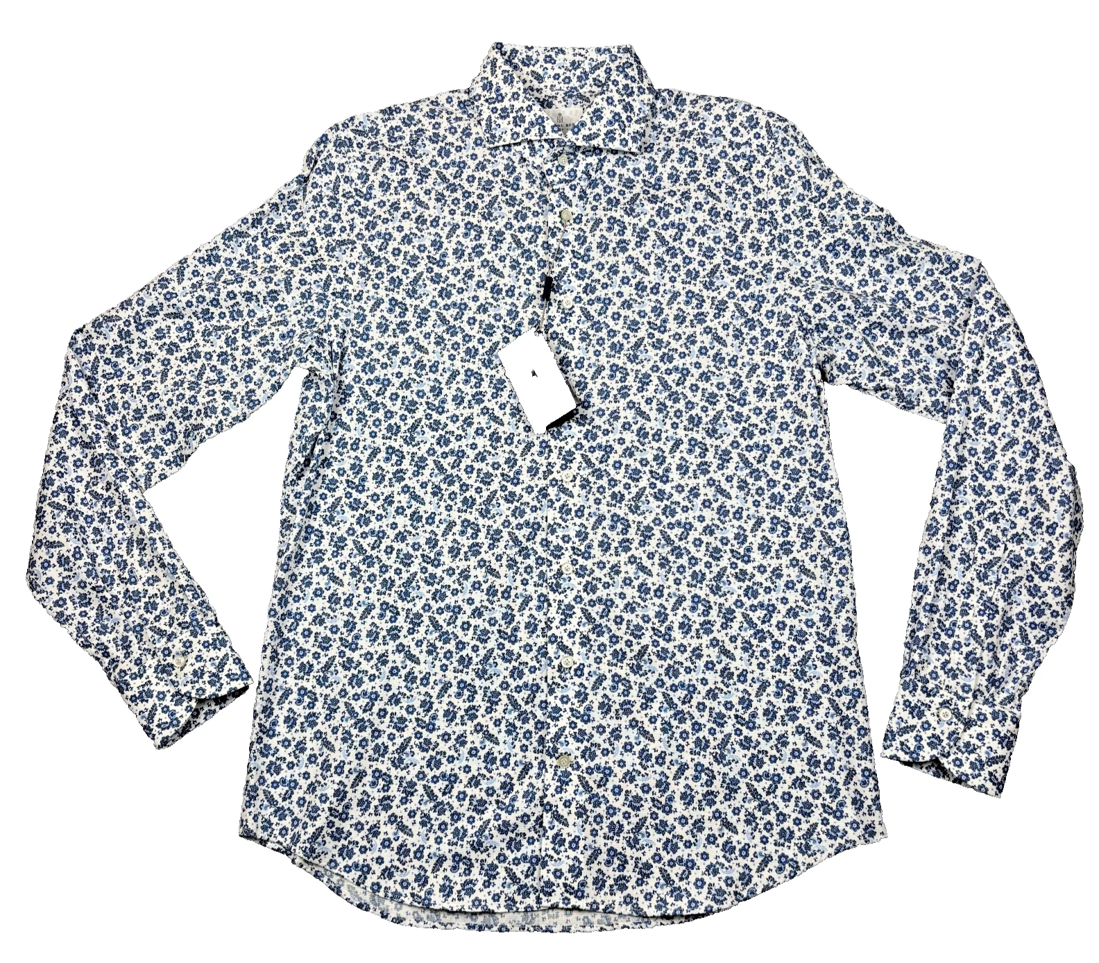 $285 New EMANUEL BERG HV-HARVARD LS Shirt Men's M/L 16 EU 41 Blue White FLORAL