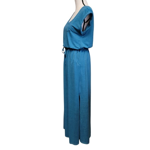 Time and Tru blaues Maxikleid Damen Gr. S türkis U-Ausschnitt Strick Schlitz Blouson lang - Bild 4 von 6