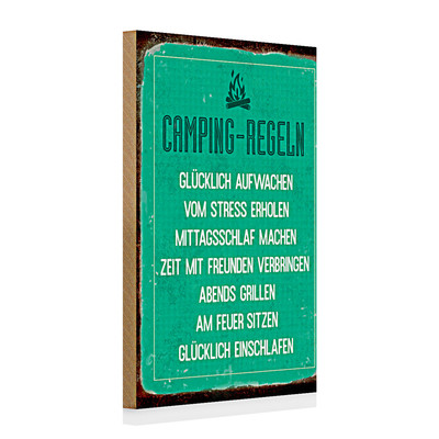 Holzschild Retro 20x30cm Camping Regeln