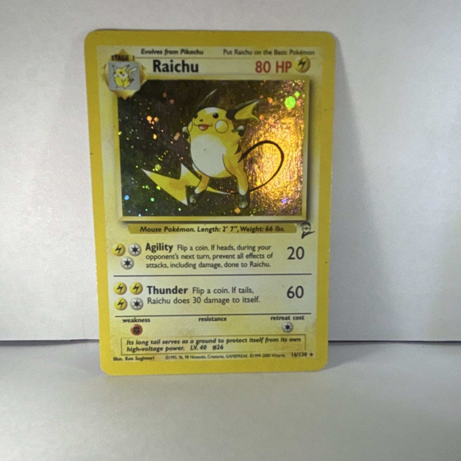 Pokémon Raichu Holo Rare Base Set 2 Card 16/130 Stage 1 English Ken Sugimori