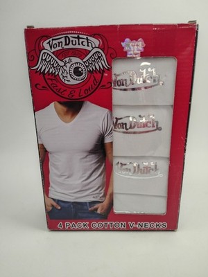 4 Pack VON DUTCH White Cotton V-Neck T-Shirt Set Small New