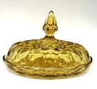 Anchor Hocking Fairfield Amber Glass 7" Quarter Pound Oval Butter Dish w/Lid (F)
