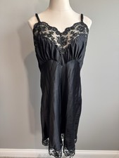 Vintage Fischer Heavenly Lingerie Black Silky Nylon Slip Sz 34 Short Adjustable