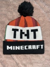 Minecraft Boys' Knit Beanie Hat Multicolor Creeper TNT Pom-Pom Acrylic Stretch