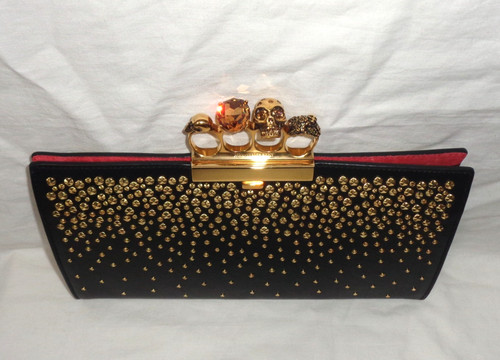 Alexander Mcqueen Black Studded Four-Ring Skull Knuckle Clutch Bag Great Con!
