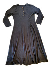 Women's Maxi Dress Size 1XL Gray 5 Button Fit Long Sleeve Flowy A-Line Easy Care