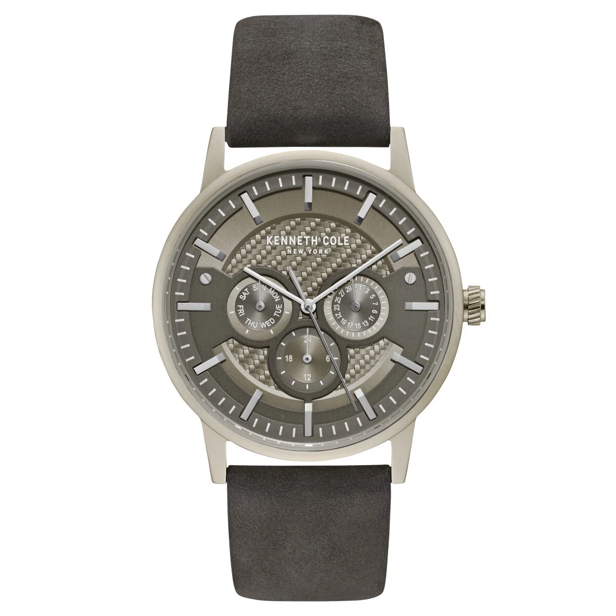 Kenneth Cole Orologio Uomo KC15202001, Quarzo, Cassa Acciaio 42mm, Cinturino Pelle Nera, Data, 100m WR