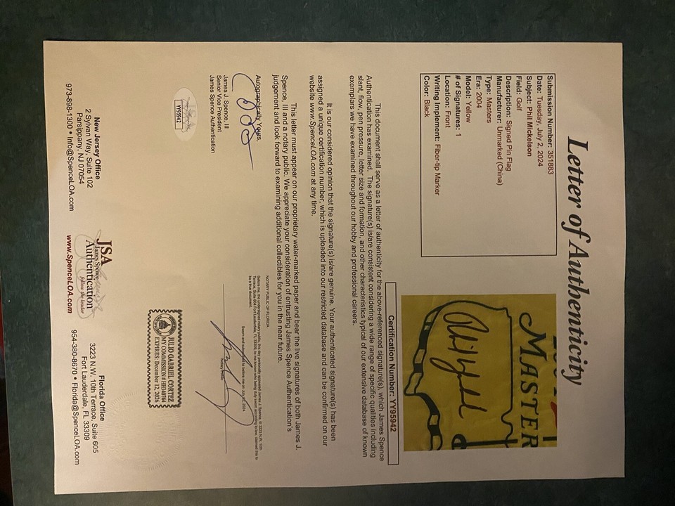PHIL MICKELSON Signed 2004 MASTERS Golf Flag COA Custom Framed With