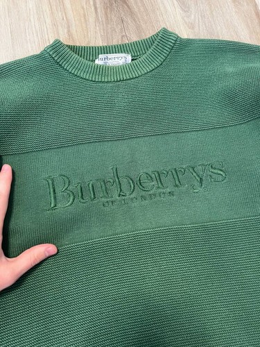Burberrys Sweater Vintage Mens Size 42 Green Embroidered Logo Retro Pure Cotton - Picture 2 of 12