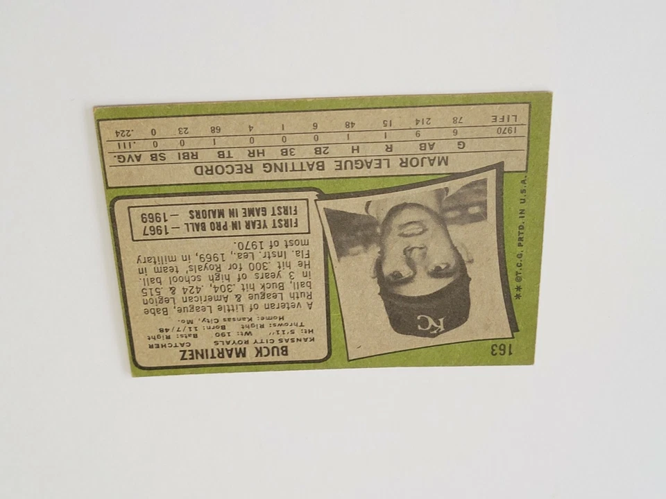 1971 TOPPS # 163 BUCK MARTINEZ ROYALS EX- - Image 3 of 3