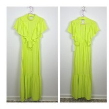New YOUNG FABULOUS & BROKE Cruz Maxi Dress Flutter Sleeve Open Back Yellow S