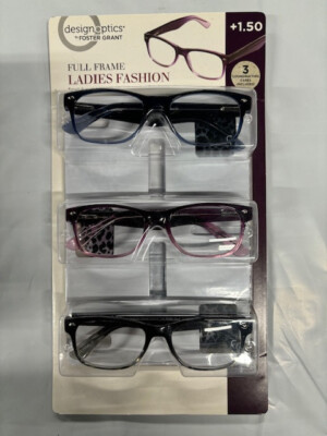 Design Optics by Foster Grant Women's Fashion Full Frame  Glasses 3PK+1.50 O/BOX