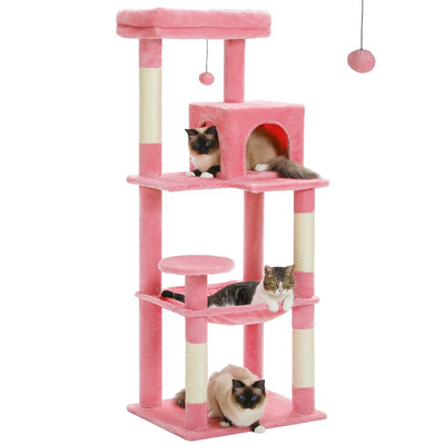  Cat Tree Tower 56'' STURDY Cat Condo Large Playing House Pink Girly Girl Cat! 