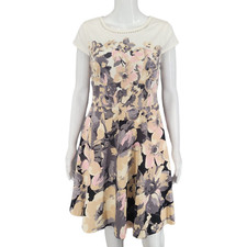 Isaac Mizrahi Live Women's Floral Print Dress Size 4 Beige Gray Top