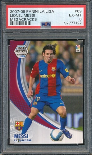 CARD #69 MESSI FC.BARCELONA PANINI MEGA CRACKS LEAGUE 2007 PSA 6 EX-MT
